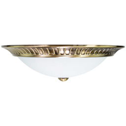 Happy Homewares Antique Brass Traditional Flush Ceiling Light with Opal Glass Diffuser - Size: 12 x 32 x 32cm - Gold - Wilko - thumbnail 6