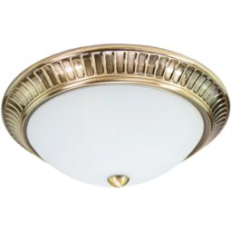 Happy Homewares Antique Brass Traditional Flush Ceiling Light with Opal Glass Diffuser - Size: 12 x 32 x 32cm - Gold - Wilko - thumbnail 1