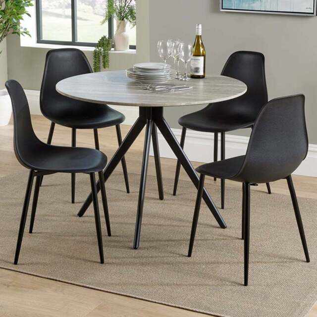 Core Products Aspen 4 Seater Round Dining Set Grey Oak and Black - Multi - Wilko - image 1
