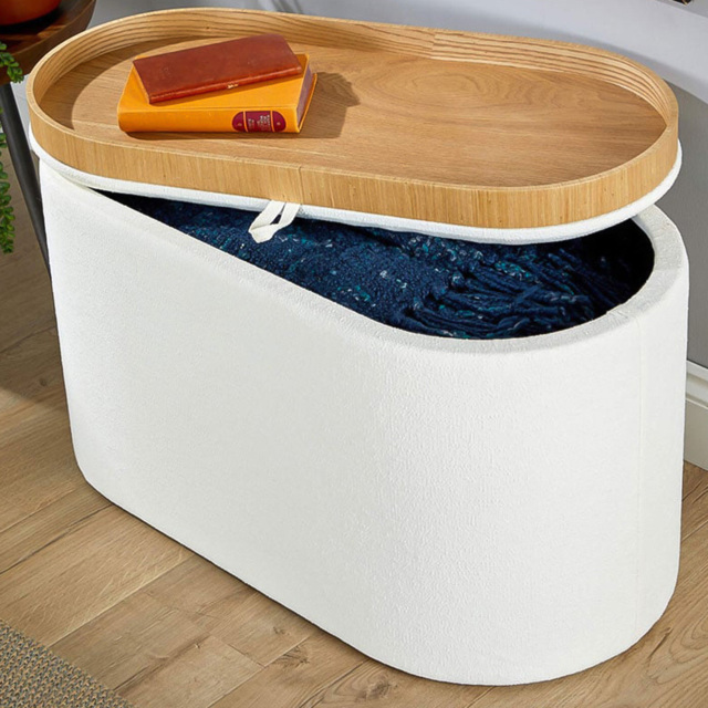 Home Source Merida White Boucle Storage Ottoman - Size: 42 x 77 x 39cm - Wilko - image 1