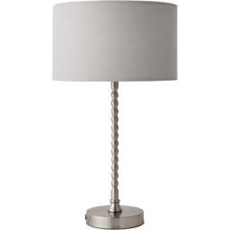 ValueLights Maeve Grey and Chrome Drum Shade Bobbin Bobble Table Lamp and LED Bulb - Size: 37.3 x 25 x 25cm - Silver - Wilko