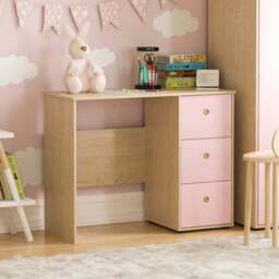 JUNIOR VIDA Neptune 3 Drawer Pink and Oak Desk - Size: 40 x 91 x 70cm - Wilko