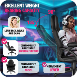 tectake Benny Black Gaming Chair - Size: 114.5 x 68 x 69cm - Wilko - thumbnail 6