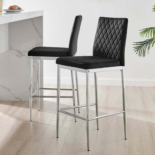 Furniturebox Modern Valera Black and Silver Velvet Bar Stool Set of 2 - Wilko - image 1