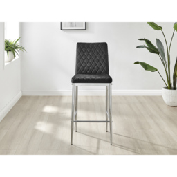 Furniturebox Modern Valera Black and Silver Velvet Bar Stool Set of 2 - Wilko - thumbnail 4