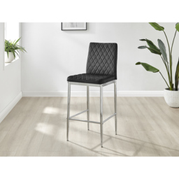 Furniturebox Modern Valera Black and Silver Velvet Bar Stool Set of 2 - Wilko - thumbnail 3