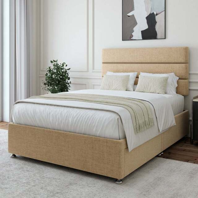 Bedmaster King Size Cream Linen 2 Drawer Divan Base - Wilko - image 1