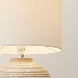ValueLights Reid Linen Drum Lamp Shade Stone Grey Ribbed Ceramic Small LED Table Lamp - Size: 37.5 x 22 x 22cm - Wilko - thumbnail 5