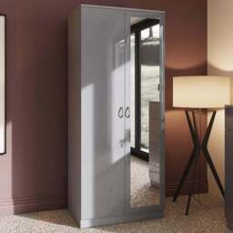 FWStyle Chilton 2 Door Grey Gloss Mirrored Wardrobe - Wilko - thumbnail 1