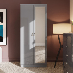 FWStyle Chilton 2 Door Grey Gloss Mirrored Wardrobe - Wilko - thumbnail 6