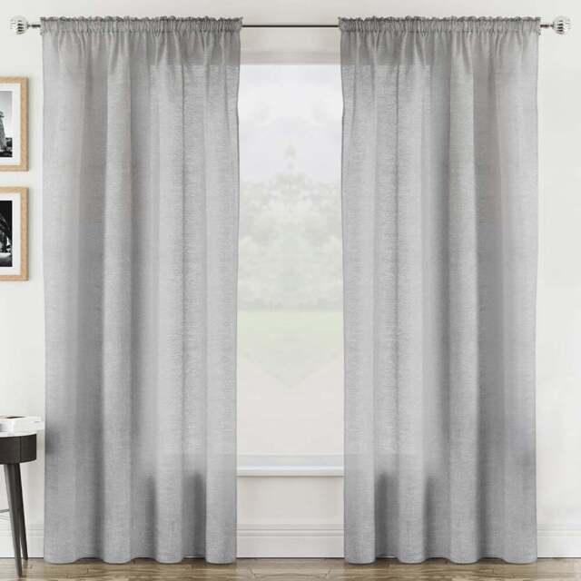 Tyrone Textiles Rhodes Silver Linen Look Rod Pocket Voile Panel Curtains 140 x 183cm - Size: W 140 x D 183cm - Wilko - image 1