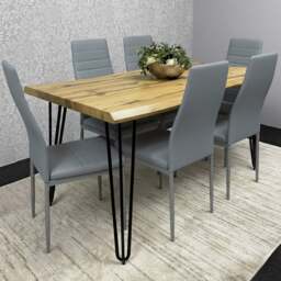 Kosy Koala 6 Seater Faux Leather Wooden Dining Set Grey - Brown - Wilko