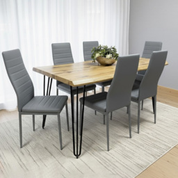 Kosy Koala 6 Seater Faux Leather Wooden Dining Set Grey - Brown - Wilko - thumbnail 5