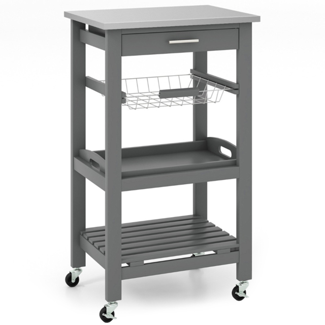 Costway Single Drawer 3 Shelf Grey Kitchen Trolley - Size: 89 x 44 x 19cm - Wilko - image 1