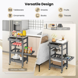Costway Single Drawer 3 Shelf Grey Kitchen Trolley - Size: 89 x 44 x 19cm - Wilko - thumbnail 6