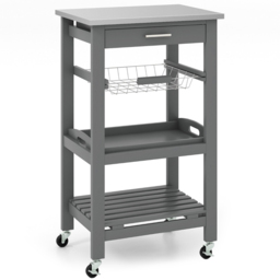 Costway Single Drawer 3 Shelf Grey Kitchen Trolley - Size: 89 x 44 x 19cm - Wilko