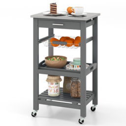 Costway Single Drawer 3 Shelf Grey Kitchen Trolley - Size: 89 x 44 x 19cm - Wilko - thumbnail 4