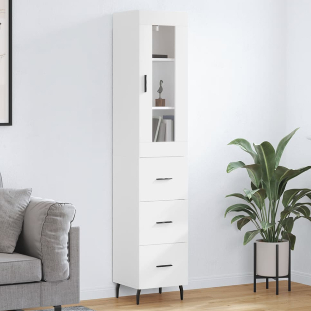 vidaXL Single Glass Door 3 Drawer White Highboard - Size: 180 x 34 x 34.5cm - Wilko - image 1