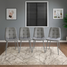 Portland 4 Seater Velvet Tufted Glass Tabletop Round Dining Set Grey - Wilko - thumbnail 3