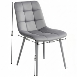 Portland 4 Seater Velvet Tufted Glass Tabletop Round Dining Set Grey - Wilko - thumbnail 7