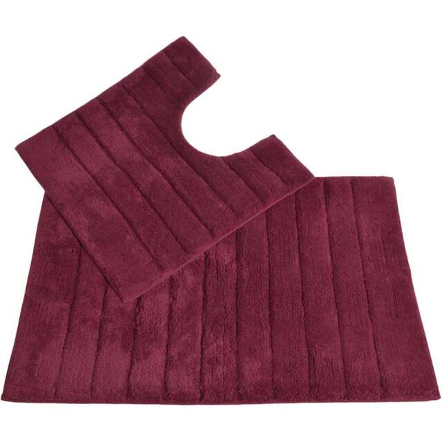 Allure Bath Fashions Beetroot Ribbed Bath Mat and Pedestal Mat Set 2 Piece - Size: 50 x 80cm - Red - Wilko - image 1