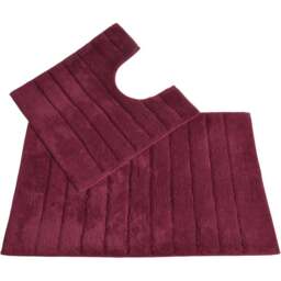 Allure Bath Fashions Beetroot Ribbed Bath Mat and Pedestal Mat Set 2 Piece - Size: 50 x 80cm - Red - Wilko