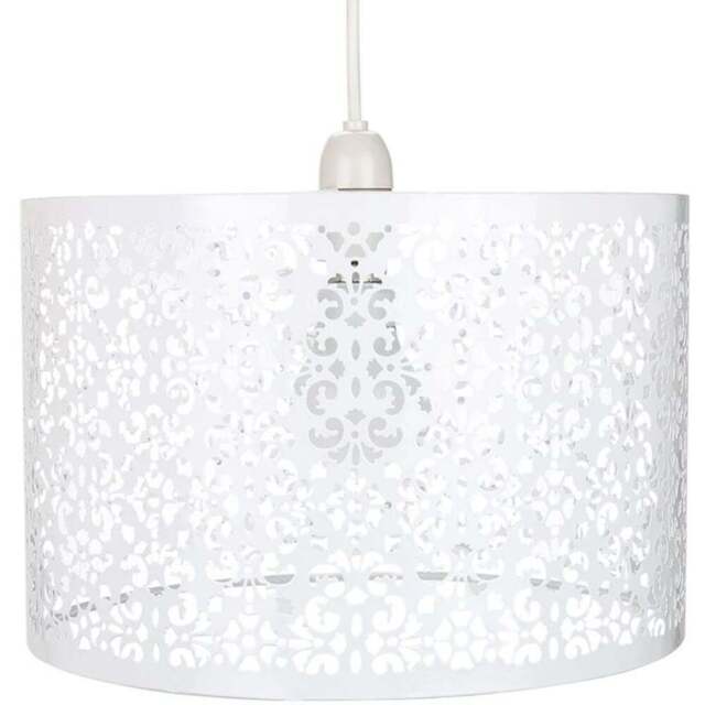 Happy Homewares Matt White Metal Marrakech Pendant Shade with Floral Decoration - Size: 25 x 40 x 40cm - Wilko - image 1