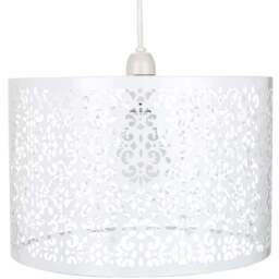 Happy Homewares Matt White Metal Marrakech Pendant Shade with Floral Decoration - Size: 25 x 40 x 40cm - Wilko
