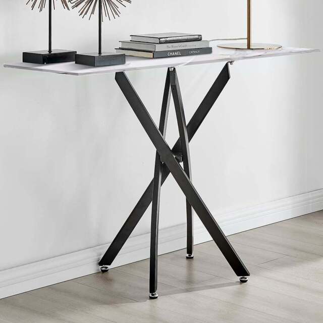 Furniturebox Tavalo White Marble Effect Black Console Table - Size: 40 x 120 x 78cm - Wilko - image 1