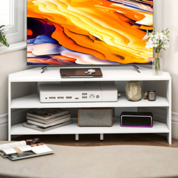 HOMCOM 2 Shelf White Corner TV Unit - Size: 45 x 36 x 110cm - Wilko