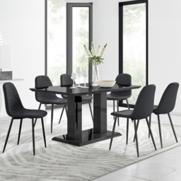 Furniturebox Molini Solara 6 Seater Dining Set Black Gloss - Wilko - thumbnail 1