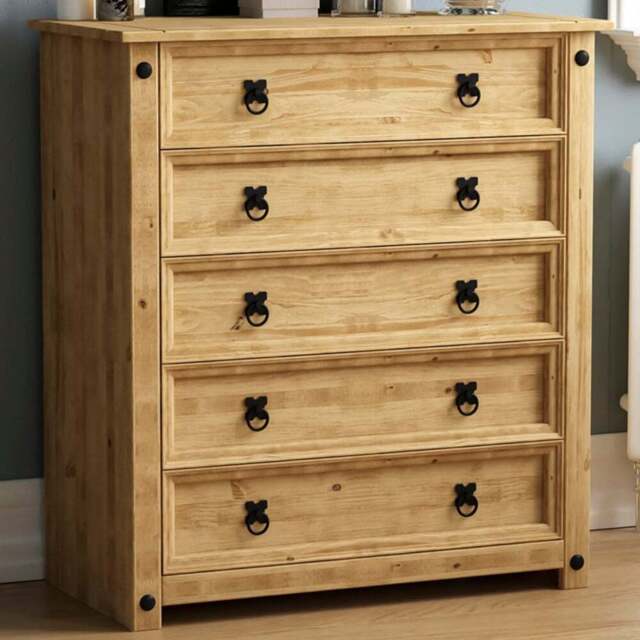 Vida Designs Corona 5 Drawer Rustic Pine Chest of Drawers - Brown - Wilko - image 1