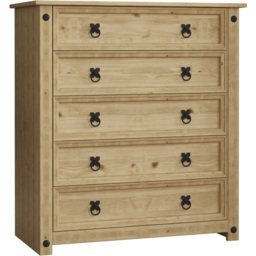 Vida Designs Corona 5 Drawer Rustic Pine Chest of Drawers - Brown - Wilko - thumbnail 3
