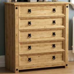 Vida Designs Corona 5 Drawer Rustic Pine Chest of Drawers - Brown - Wilko - thumbnail 1