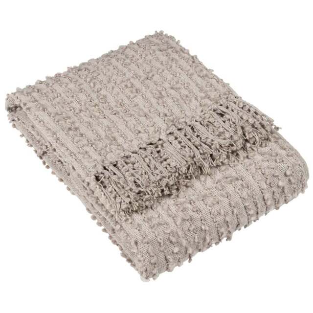 Hoem Arvo Feather Woven Fringed Throw 130 x 180cm - Size: 180 x 130cm - Grey - Wilko - image 1