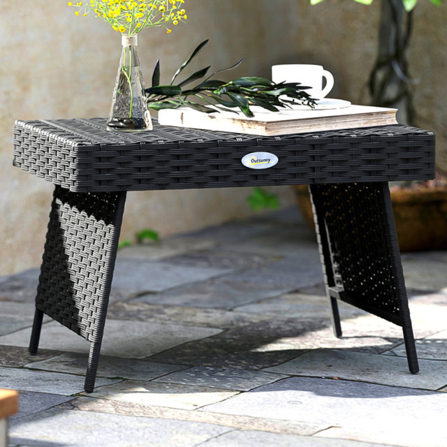 Outsunny Black Rattan Steel Frame Foldable Outdoor Coffee Table - Size: 41 x 41 x 60cm - Wilko - image 1