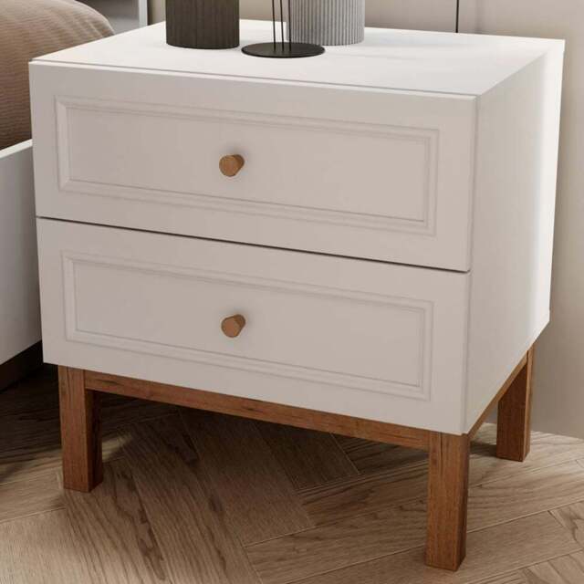 Florence Wensley 2 Drawer Light Grey and Oak Bedside Table - Multi - Furniture To Go - Wilko - image 1