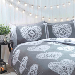 Rapport Home Scandi Heart Single Grey Brushed Cotton Reversible Duvet Set - Silver - Wilko - thumbnail 3