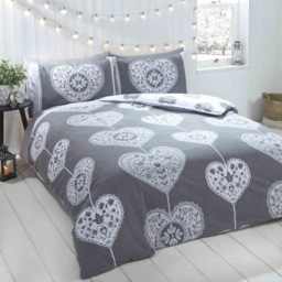 Rapport Home Scandi Heart Single Grey Brushed Cotton Reversible Duvet Set - Silver - Wilko