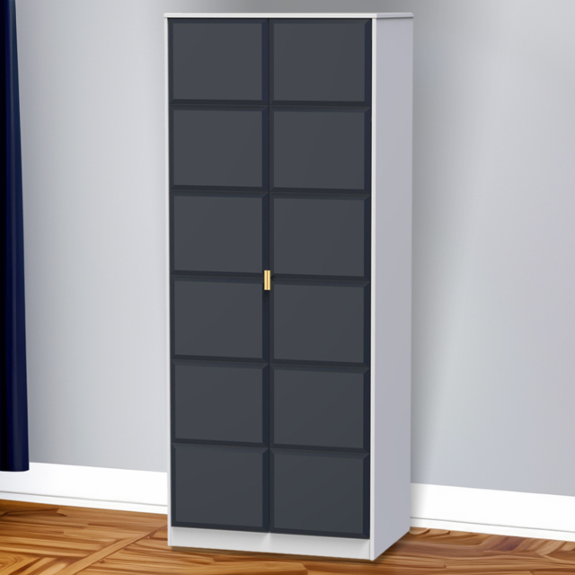 Crowndale Cube 2 Door Matt Indigo and White Wardrobe Ready Assembled - Blue - Wilko - image 1