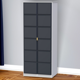 Crowndale Cube 2 Door Matt Indigo and White Wardrobe Ready Assembled - Blue - Wilko - thumbnail 1