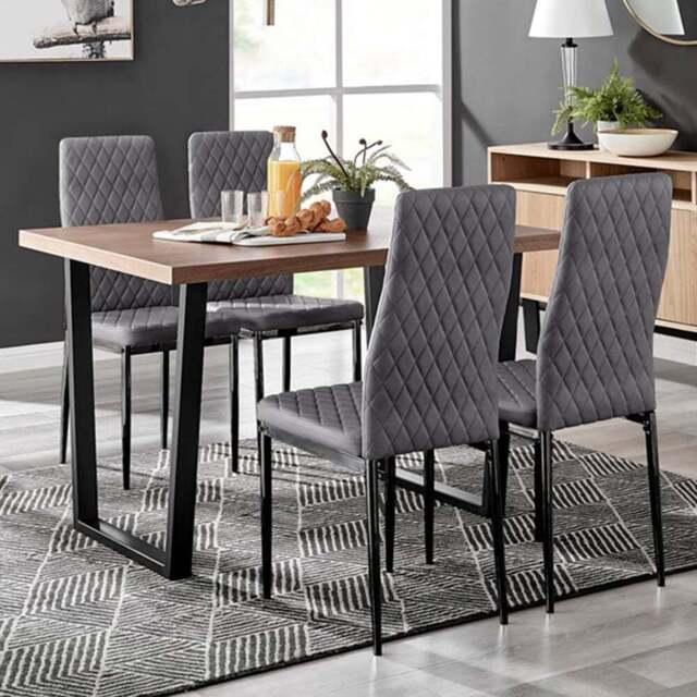 Furniturebox Solo Valera Velvet 4 Seater Dining Set Grey - Wilko - image 1