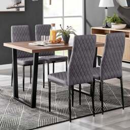 Furniturebox Solo Valera Velvet 4 Seater Dining Set Grey - Wilko - thumbnail 1