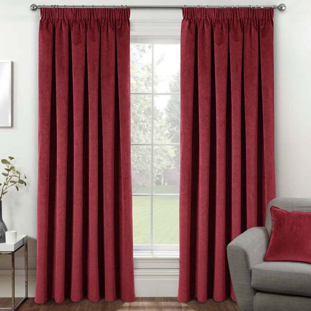 Enhanced Living Oxford Red Thermal Blackout Pencil Pleat Velvet Curtains 229 x 183cm - Wilko - image 1