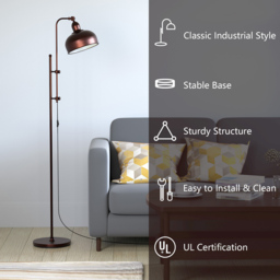 Costway Height Adjustable Industrial Floor Lamp - Size: 82 x 43 x 30cm - Brown - Wilko - thumbnail 7