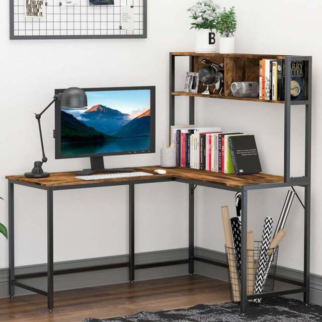 Portland Industrial L-Shaped Desk Brown - Size: 140 x 125 x 149cm - Wilko - image 1