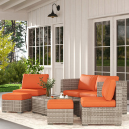 Outsunny 6 Seater Grey and Orange Rattan Sofa Lounge Set - Wilko - thumbnail 1
