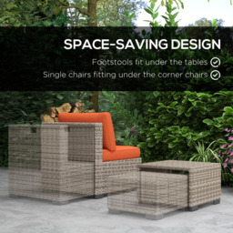 Outsunny 6 Seater Grey and Orange Rattan Sofa Lounge Set - Wilko - thumbnail 7