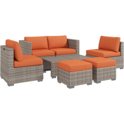 Outsunny 6 Seater Grey and Orange Rattan Sofa Lounge Set - Wilko - thumbnail 3