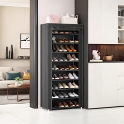 H&O Direct 9 Shelf Black Shoe Cabinet with Roll Up Door and Side Pocket - Size: 160 x 60 x 30cm - Wilko - thumbnail 6